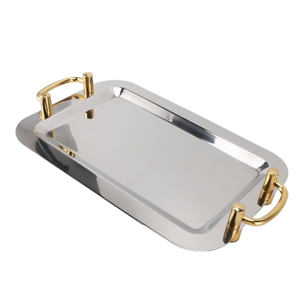 Stainless Steel Serving Tray Exquisite Elegant Mirror Surface Golden Carrying Handle 304 Stainless Steel Dinner Plates