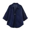 Stile europeo e americano, nuovi abiti da donna, stile straniero, camicia alla moda e alla moda con inserti in denim 4083023
