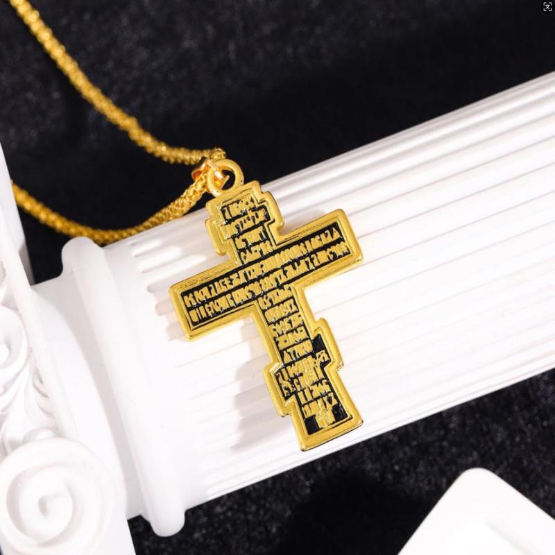 Jesus Cross Necklace Crucifix Eastern Orthodox Prayer Big Pendant For Men Women Jewelry Accessories Gifts
