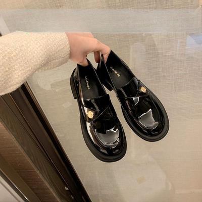 SheII Small Gold Coins Thick-soled Stepping Heel Lazy Thick Heel Women's Small Leather Shoes Ins
