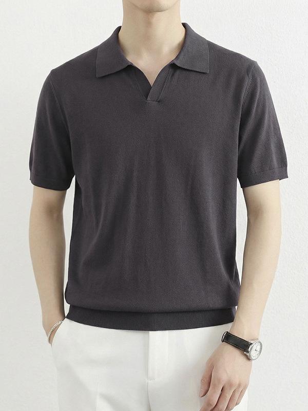 Men's Light Luxury Summer Polo Knit Shirt with Lapel