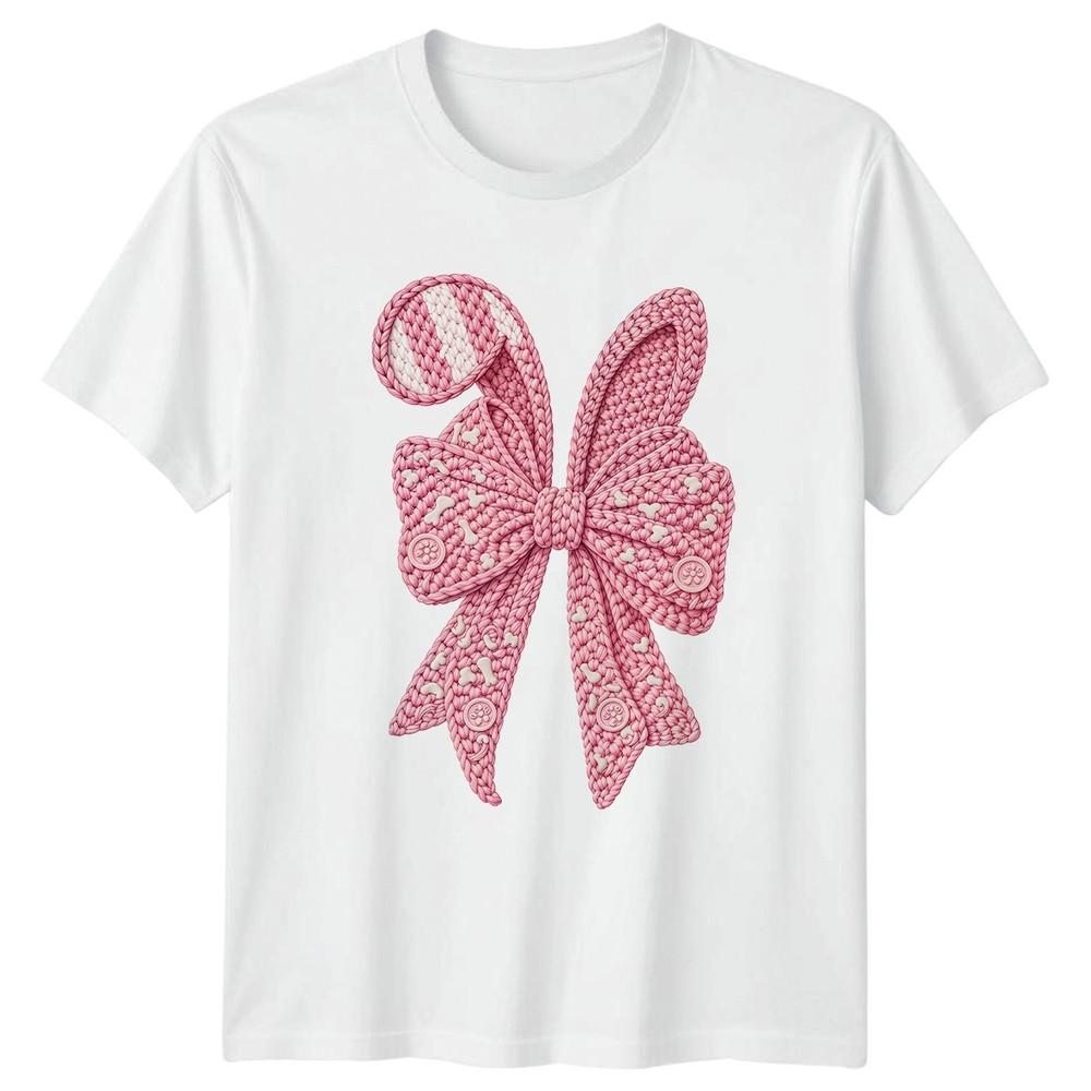Pink Knitted Bunny Ears Bow Unisexs TShirt Dog Lover Pet Owner Easter Gift S