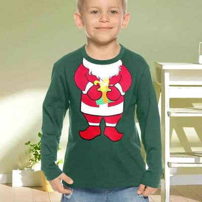 Frühlings- und Herbst-Rundhals-3D-Weihnachtsdruck-Oberteil Modische Lässige Langarm-Kinder-Jungen-T-Shirts