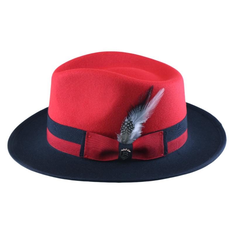

Feather Felt Hat British Hot Sale Woolen Top Hat Gentleman S Hat Versatile Retro Fashion Autumn And Winter Jazz Hat Adjustable червоний