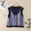 ZANZEA Women Casual Round Neck Patchwork Loose Short Sleeve T-Shirts