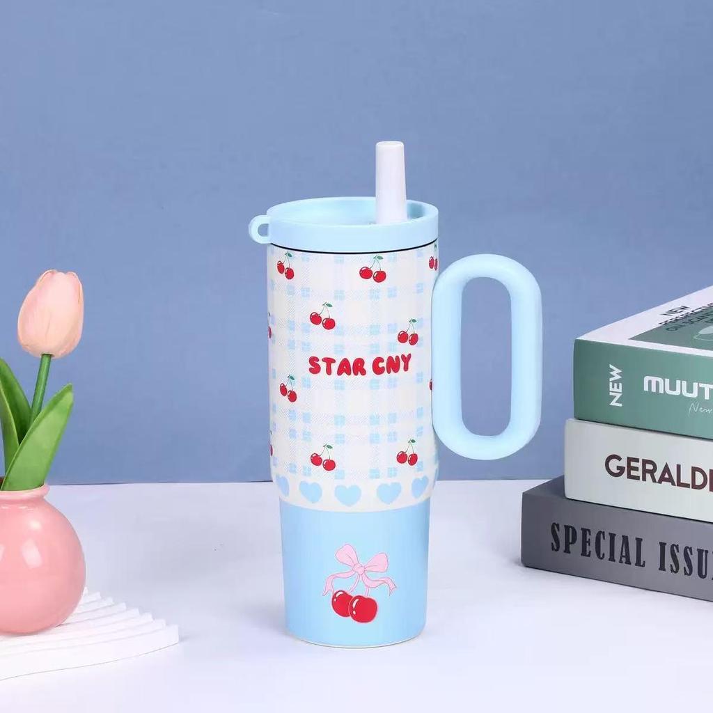 Tazza Termica con Cannuccia in Acciaio Inossidabile 316, Design Cartone Animato, Grande Capacità, Ice Buster