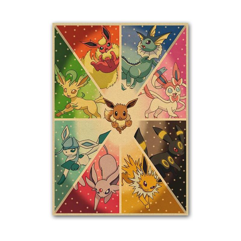 Vintage Pokemon Pikachu Squirtle Bulbasaur Poster Print Anime Canvas Painting Mural Children Bedroom Home Wall Art Decoration