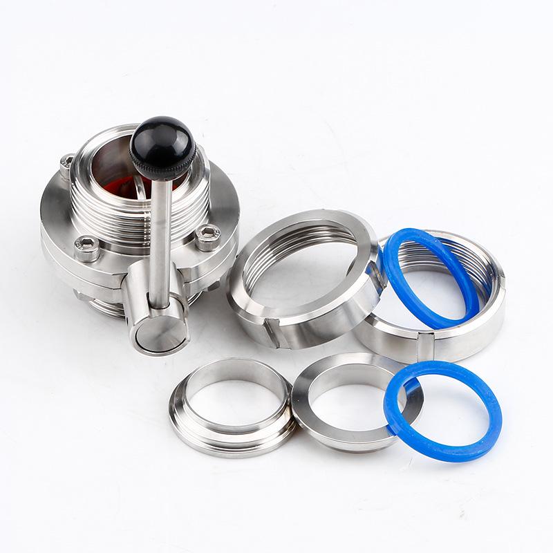 Valvola a Farfalla T-Type Filettata in Acciaio Inox 304, Manuale, Grado Sanitario, Filetto Esterno, Set Completo