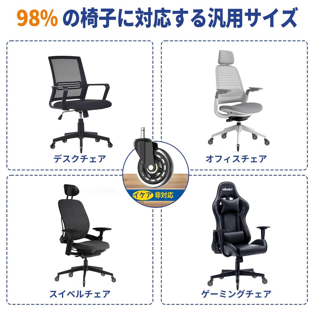 Polyurethan-Rollen, Stecktyp, 11 mm x 22 mm Achsdurchmesser (5er-Set), Universelle Ersatzrollen für Stühle, 360-Grad-Drehung, Leiser Lauf,