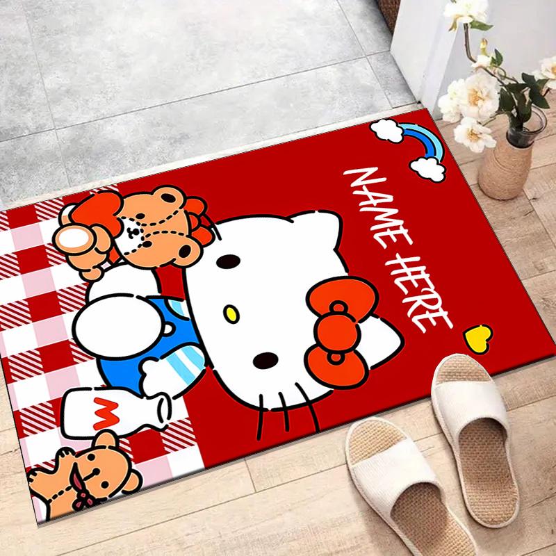 Custom HelloKitty Mat Personalized Name, Polyester Washable Indoor Entryway Rug, Gift for Christmas, Easter, Thanksgiving Day