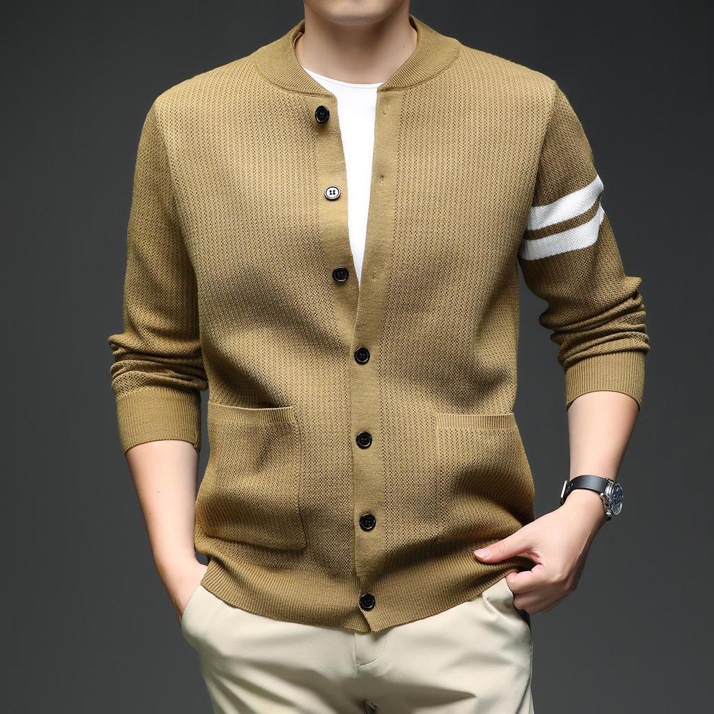 Men's Slim Fit Knit Cardigan with Stand Collar - 2025 Autumn/Winter Korean Style Fashion Trend Warm Sweater Jacket