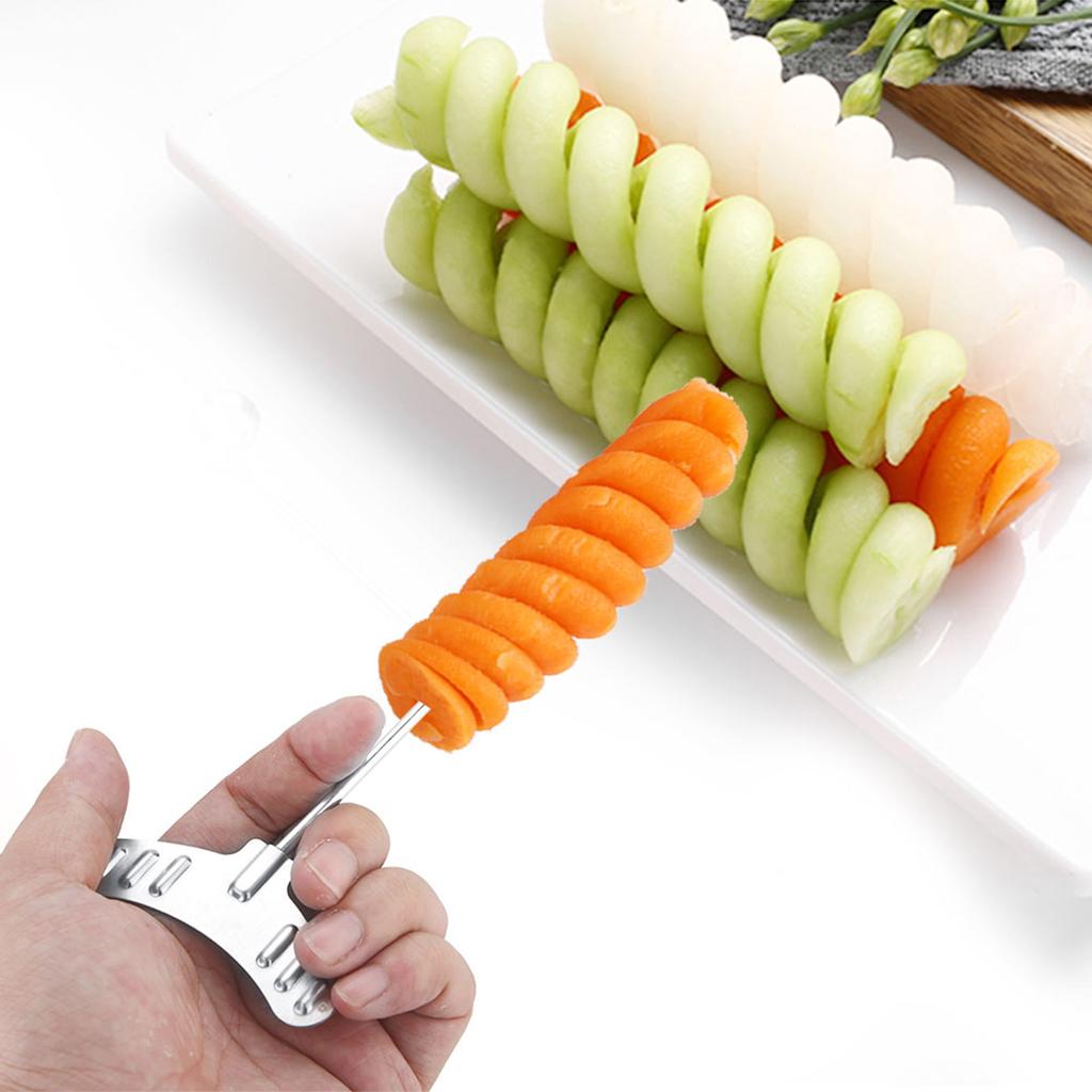 2 Pezzi/Set Acciaio Inossidabile Manuale Affettaverdure a Spirale Patata Carota Cetriolo Rullo per Intagliare per Cucina di Casa