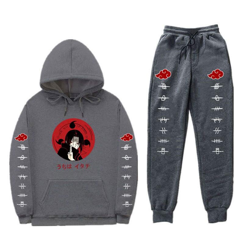 Mens Naruto Inspired Fleece-Lined Hooded Sweatshirt Jogger Set Casual Sportswear Winter