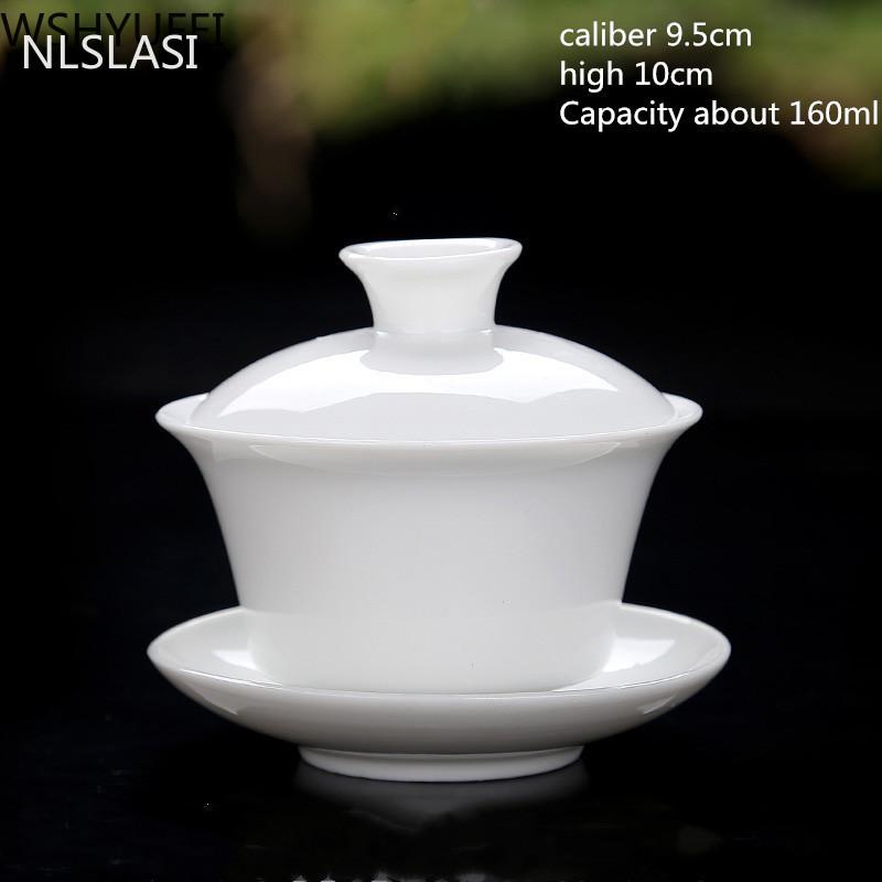 Cuenco de porcelana blanca china con tapa, taza de té, juego de té, tazón de té, taza de té, juego de té portátil de viaje, utensilios para beber para el hogar NLSLASI