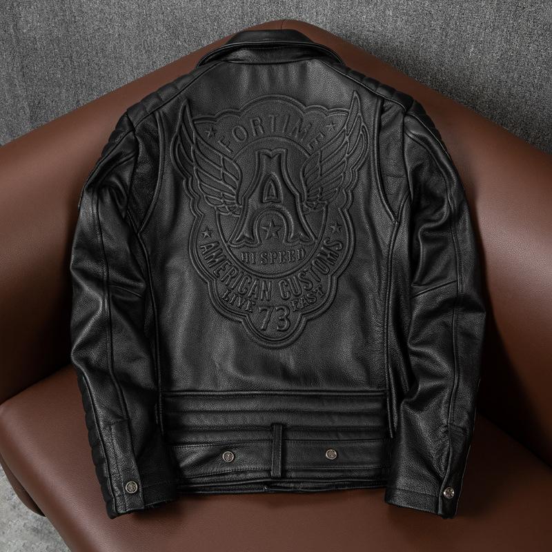 Harley Heavy Motorcycle Motorcycle Tough Guy Riding Suit Pure Top Layer Cowhide Leather Genuine Leather Jacket Men's Slim Leather Jacket