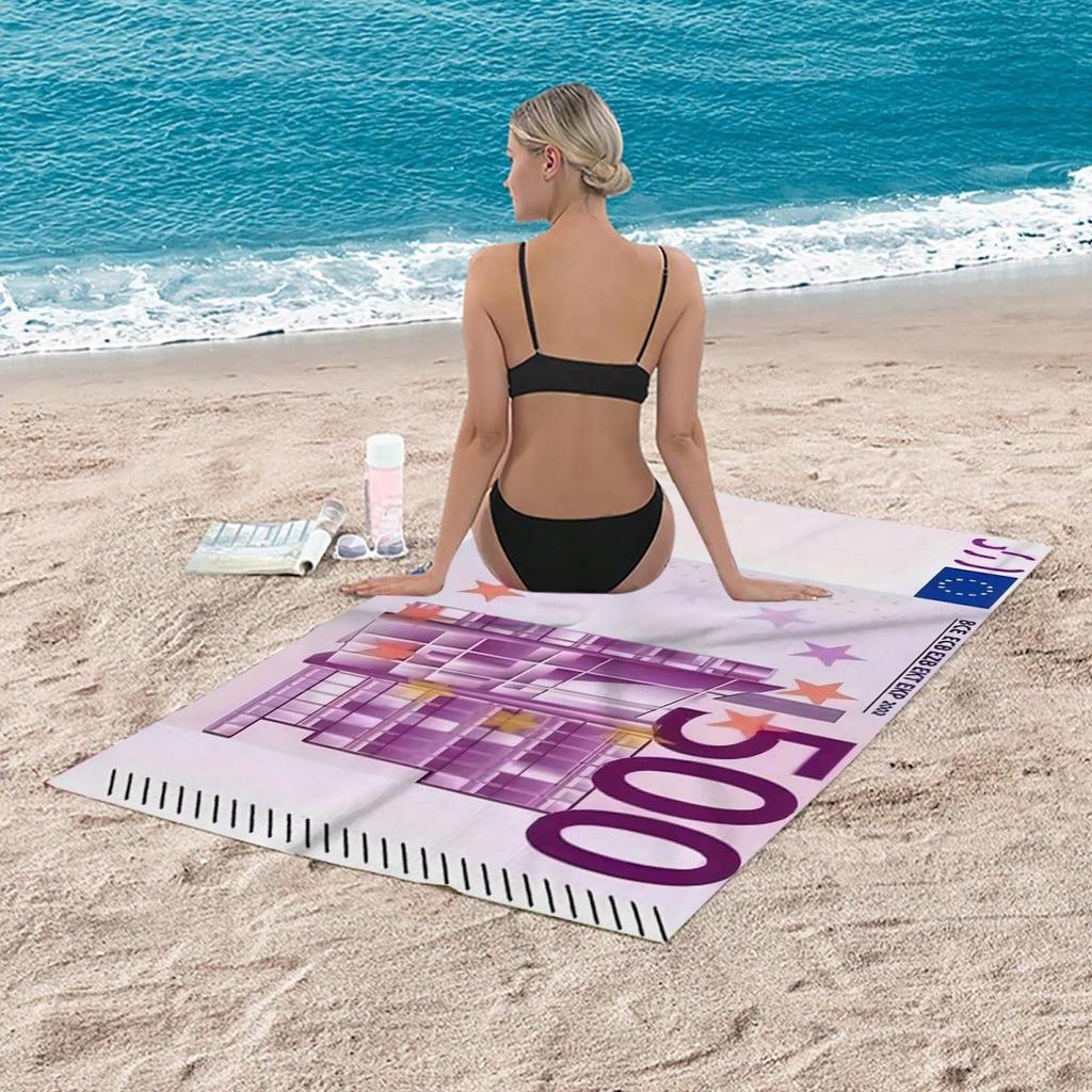 Telo da Spiaggia Moderno Europeo da 500 Euro, Creativo Asciugamano da Bagno in Microfibra Art Money Asciugatura Rapida Senza Sabbia, Lavabile in Lavatrice