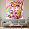 Cute Bubble Tea Capybara with Rainbow Patterned Tapestry Decorative Wall Hanging, Home Bedroom Living Room Decor