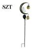 Solar Powered Pathway Lights Halloween Metal Garden Stake Light, Auto On/Off Crescent Moon Black Cat with Hanging Outdoor Holiday Landscaping