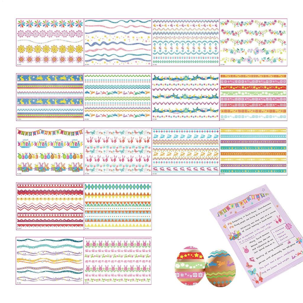16pcs Waterproof Easter Egg Candle Glitter Stickers Cute Easter Stickers Adhesive Decor Holiday Party Gifts Decorative Stickers