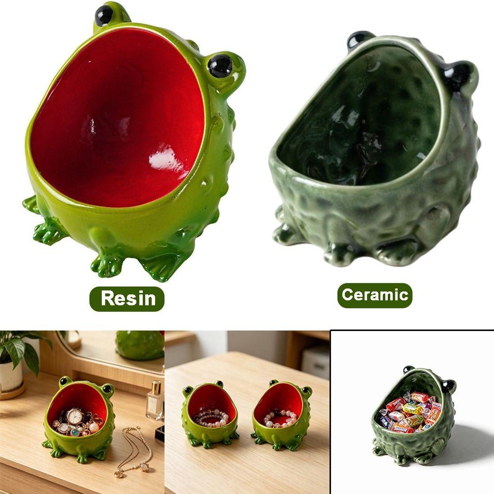 Glossy Finish Animal Jewelry Organizer Ceramic/Resin Frog Storage Bowl Vanity Table Decor