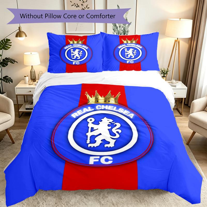 3pcs Chelsea FC Bedding Set for All Season Use, Cozy Printed Bedclothes Suitable For Bedroom Ideal Birthday Gift for Family