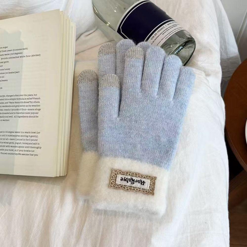 Touch-screen Warm Knitted Gloves Cold-proof Riding Protective Mittens Girls Winter Gloves Gift