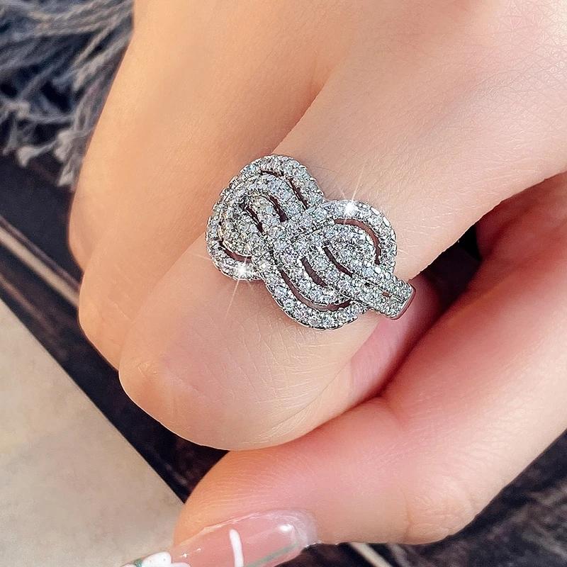 

CAOSHI Stylish Twist Design Ring Female Engagement Accessories with Brilliant Zirconia Copper Color Finger Zircon for Wedding 6