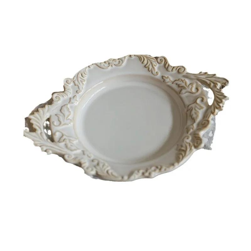 Französische Retro Reliefplatte Keramikteller für Spaghetti Binauraler Dessertteller Westlicher Speiseteller Leichte Luxus-Tischware