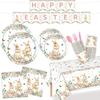 New Easter Themed Party Supplies Spring Flowers Rabbit Egg Decorative Paper Plate Tissue Tablecloth Set