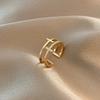 Gold Double Cross Zircon Ring for Women, Luxury Vintage Shiny Zircon Inlaid Finger Ring Fashion Jewelry Gift