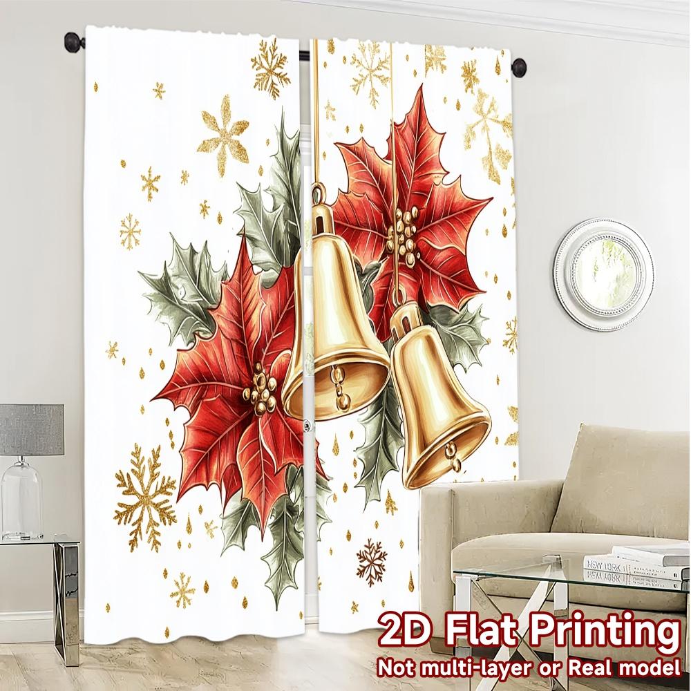 2pcs,Curtains Christmas Bells Holly Poinsettia Snowflakes (4) Modern Fashionable Curtains Polyester Curtains Holiday Perfect for
