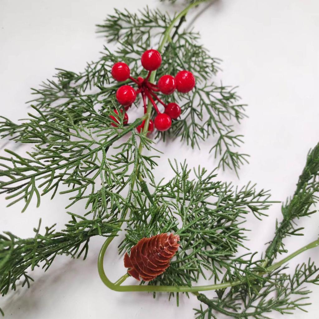 5.74ft Artificial Xmas Garland with Red Berry Pine Cone Faux Winter Greenery for Holiday Mantel Staircase Doorway