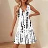 Women's V-Neck Waisted Floral Print Sleeveless Hem Spliced Dresses