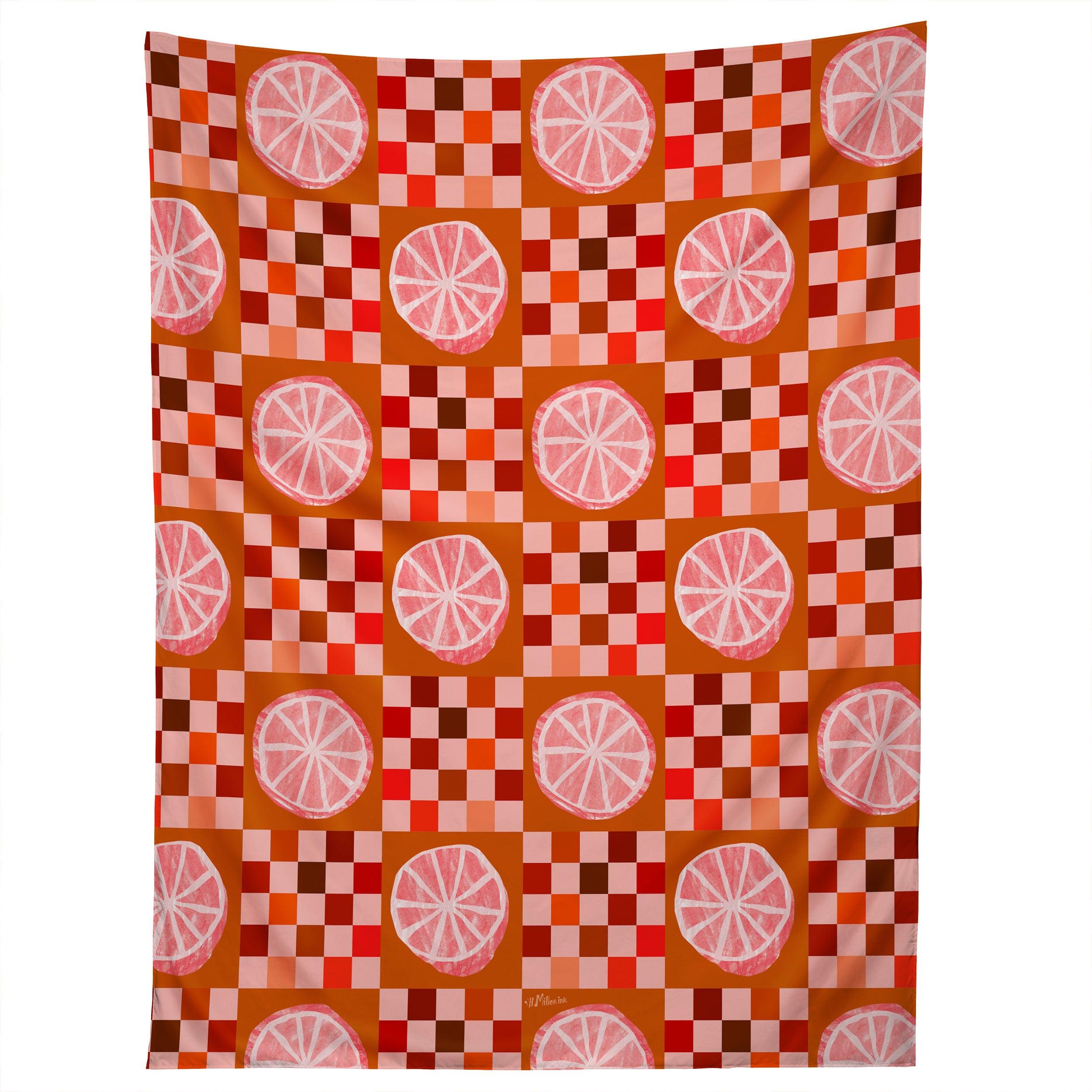 CHECKERED SLICED CITRUS FRUIT tapestry 75x100