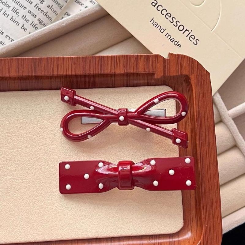Polka Dot Bow Hair Clip Female Angora Red Can Duckbill Clip Sweet and Versatile Hair Accessories
