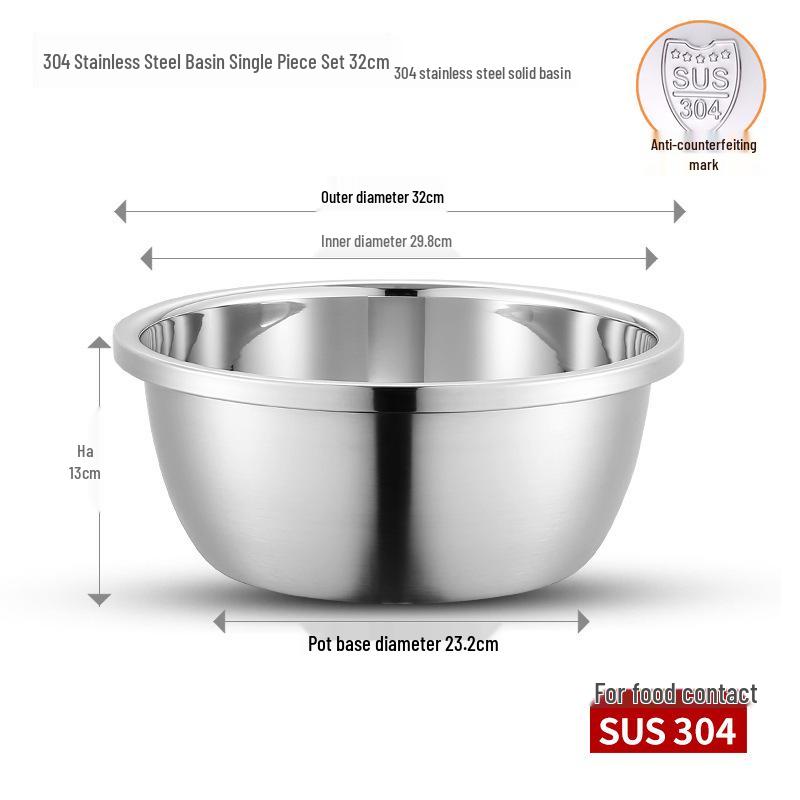 304 Stainless Steel Multi-Purpose Kitchen Basin for Soup, Dough, Vegetables, and Rice