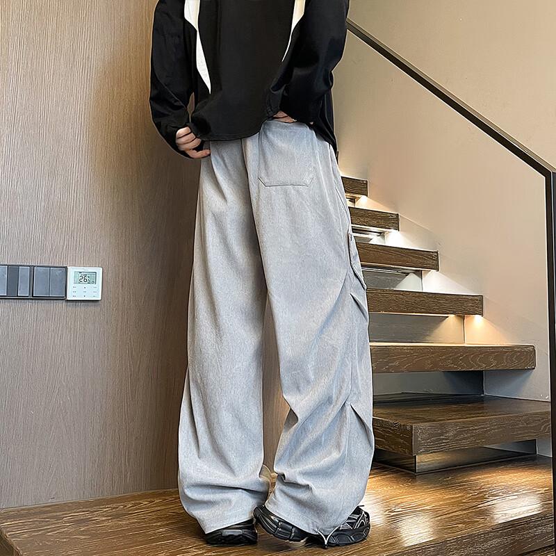 Men's Solid Color Loose Fit Straight-Leg Casual Pants