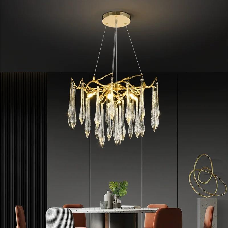 Nordic Luxury Chandelier With Colorful Crystal Branch Design Pendant Lamps Bedroom Restaurant Hotel Kitchen Decoration Lighting