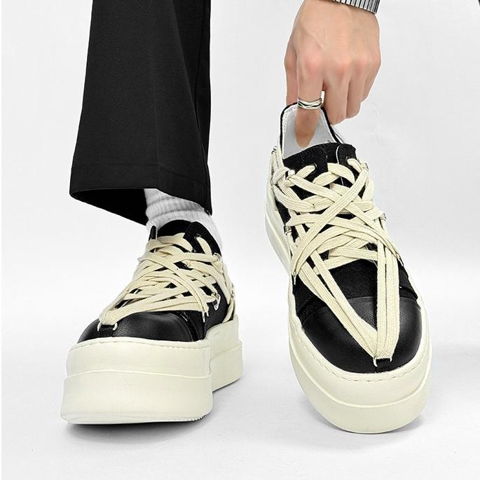 Fashion Fashion Couple Shoes Leather Low-top Platform Women's Men's Shoes Black White Lace-up High Quality Casual Thick Sole Board Shoes