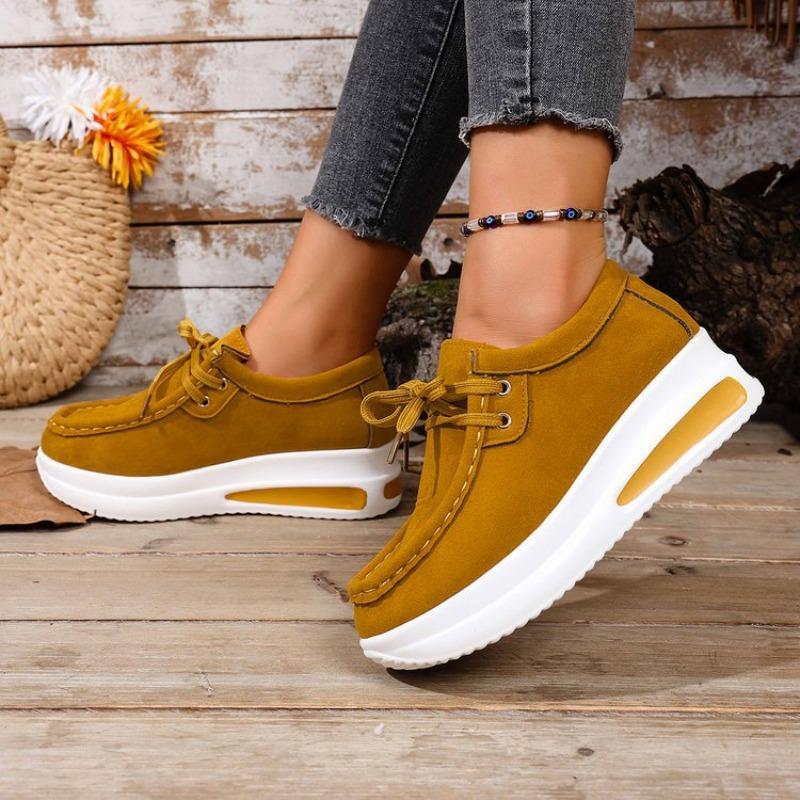 Womens Platform Shoes Fashion Casual Sneakers Lace Up Thick Soled Single Shoes Women Loafers Suede Vulcanize Shoes Zapatos Mujer
