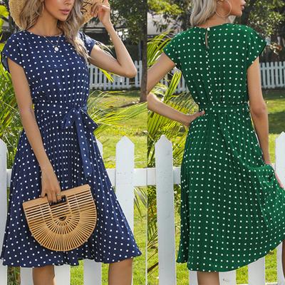 Lady Dress Polka Dots Cool Clothing Lady Short Sleeve Pleated Dress