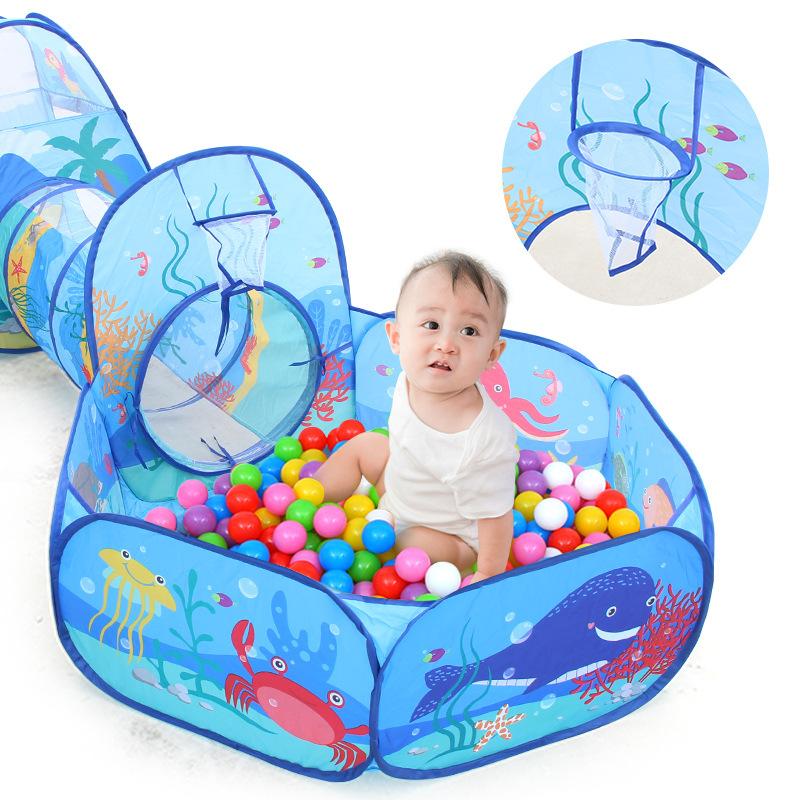 Stem Children'S Playhouse Tent, Ocean Three-Piece Tent, Baby Indoor Outdoor Climbing Tent