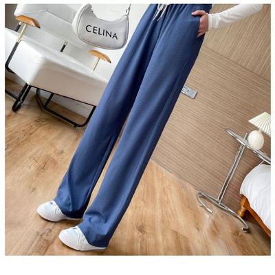 Eisseide Weitbeinige Hosen für Damen Im Sommer Dünne Lockere Lässige Lange Hosen zum Schlankmachen Weiß Hohe Taille Drapierte Gerade Bein Kühle Hosen