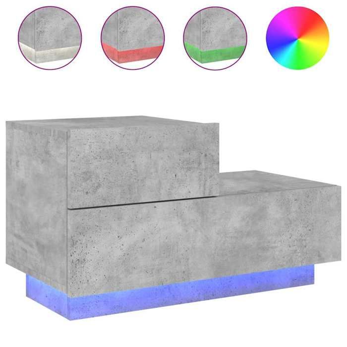 Table de chevet - Maison Exclusive - Gris béton - LED RVB avec USB - 70 x 36 x 40,5 cm