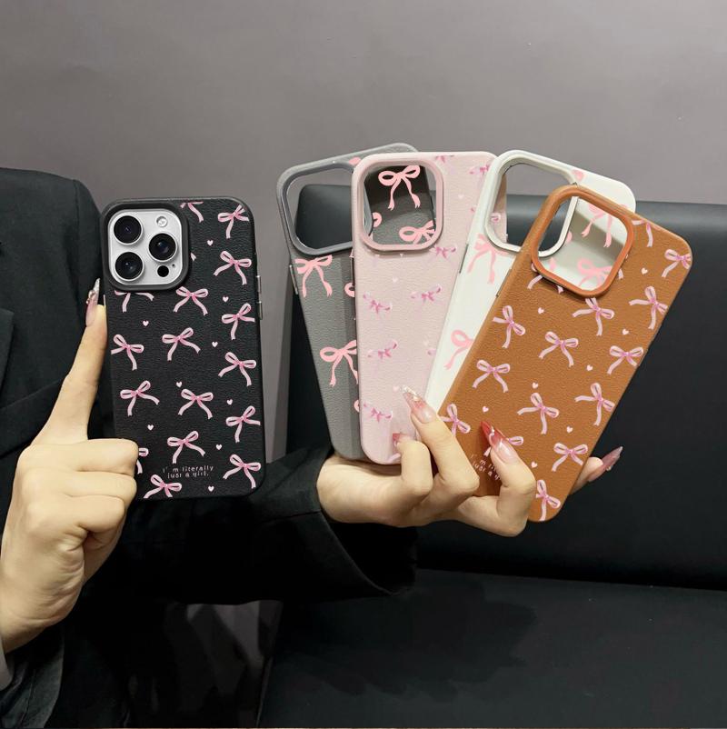 Pink Bowknot Case For Samsung Galaxy S25 S24 S23 Ultra S22 S21 S25FE S20FE S24FE S23FE PU Leather Matte Soft Cover