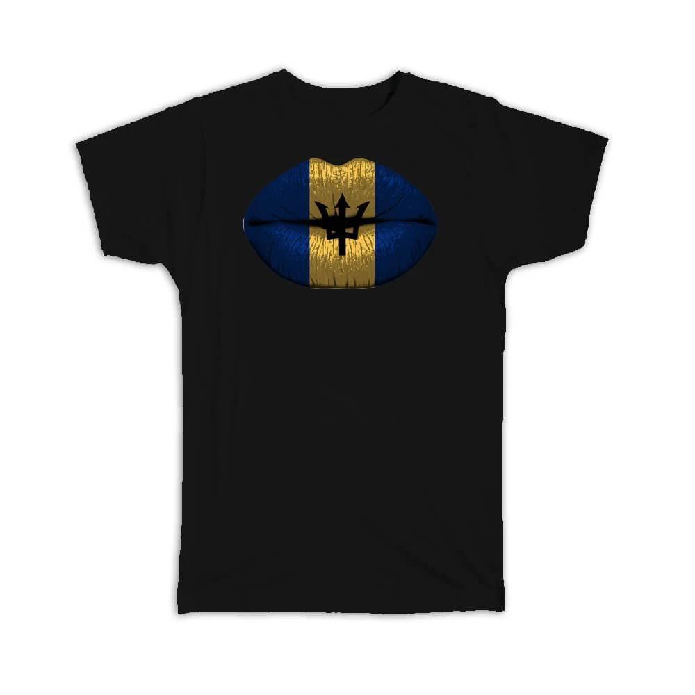 Gift T-Shirt : Lips Barbadian Flag Barbados Expat Country For Her Woman Feminine S