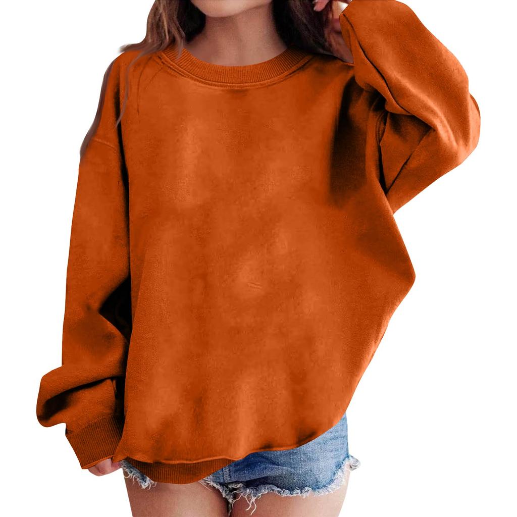 Women's Color Long Sleeve Neck Sweatshirt Loose Fit Casual Pullover Top
