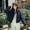 Women Autumn Winter Warm Thickened Cotton Padded Hooded Coat Solid Color Outwear Jacket
