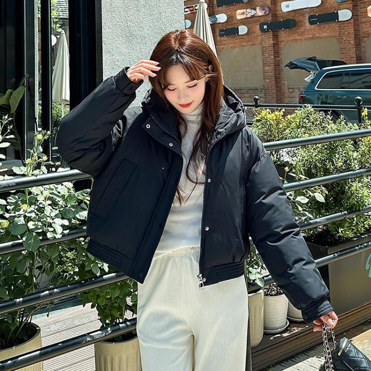 Women Autumn Winter Warm Thickened Cotton Padded Hooded Coat Solid Color Outwear Jacket