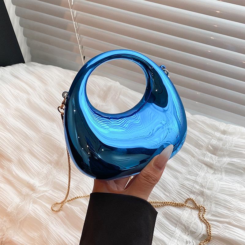 Women's Shiny Mini Crescent Chain Bag - Exquisite Lipstick & Coin Crossbody Purse